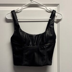 Bershka Black Faux Leather Crop Top